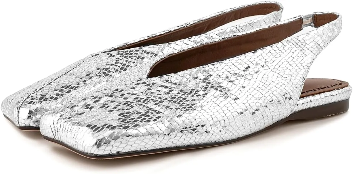 Fandimeier Women's Squared Toe Slingback Flats Ballet Leather Upper Mary Jane Flat Casual Dressy Fashion Shoes