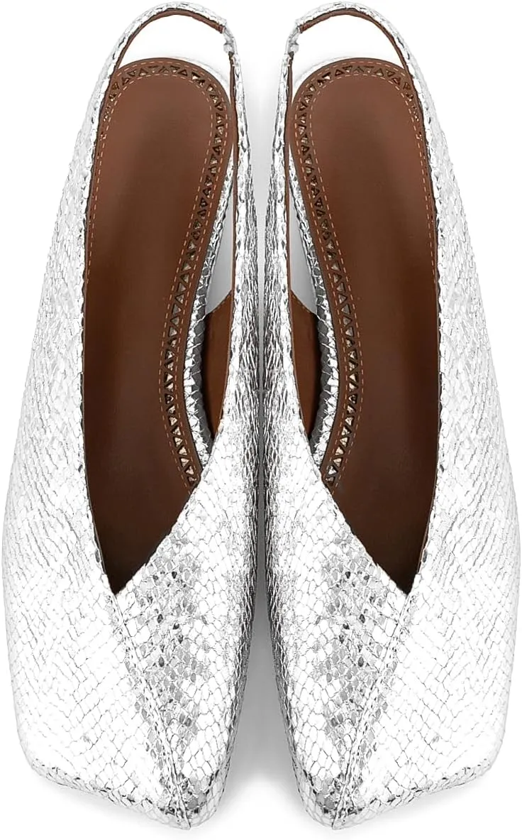 Fandimeier Women's Squared Toe Slingback Flats Ballet Leather Upper Mary Jane Flat Casual Dressy Fashion Shoes
