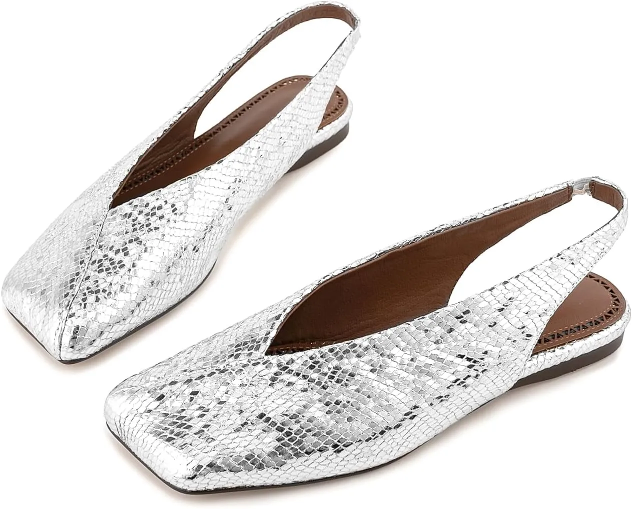 Fandimeier Women's Squared Toe Slingback Flats Ballet Leather Upper Mary Jane Flat Casual Dressy Fashion Shoes