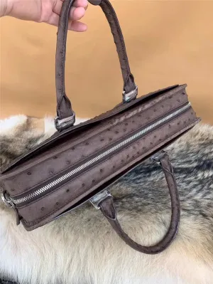 Fashion Designer Authentic Real Ostrich Skin Businessmen Briefcase Genuine Leather ZIP Closure Male Large Laptop Handbag