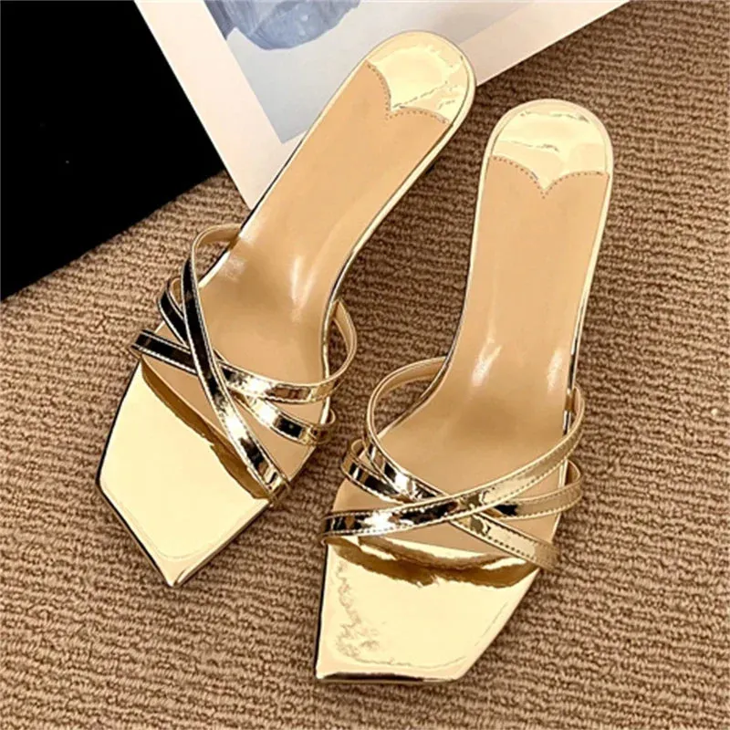 Fashion Narrow Band Women Slipper Slip On Thin Low Heels
