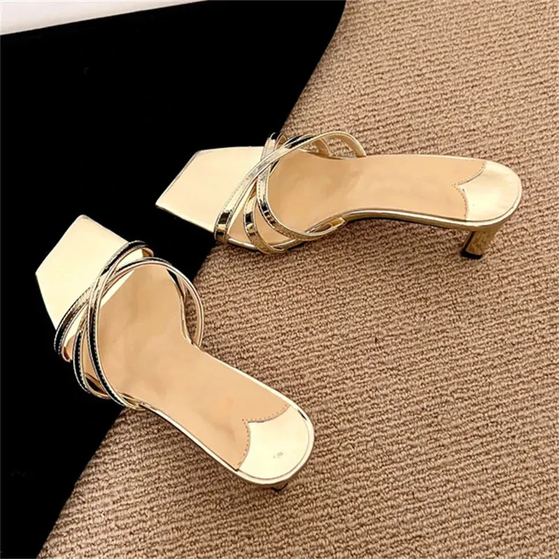 Fashion Narrow Band Women Slipper Slip On Thin Low Heels