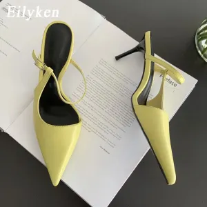 Fashion Pointed Toe Slip On Ladies Elegant Slip On Mules Thin High Heel Pumps