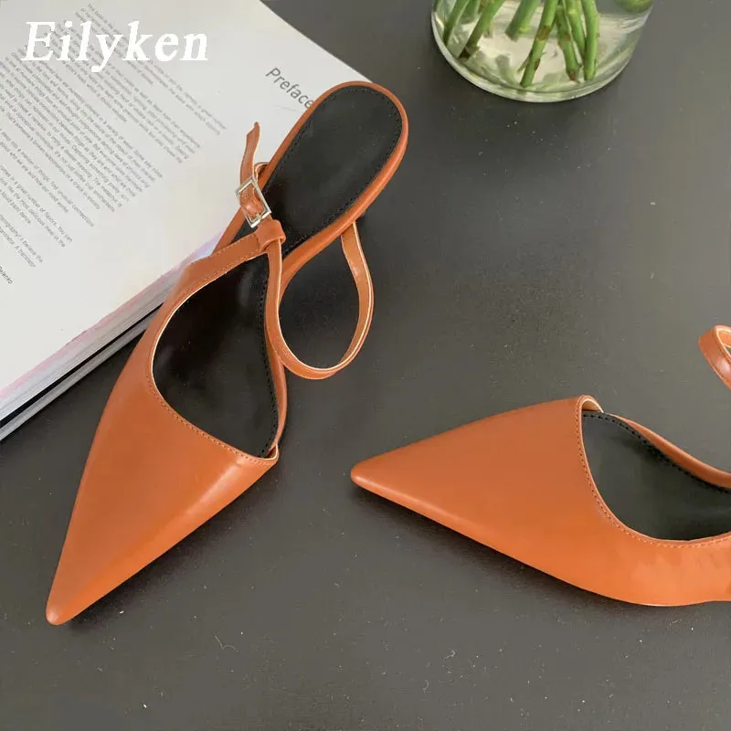 Fashion Pointed Toe Slip On Ladies Elegant Slip On Mules Thin High Heel Pumps