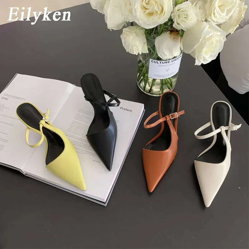 Fashion Pointed Toe Slip On Ladies Elegant Slip On Mules Thin High Heel Pumps