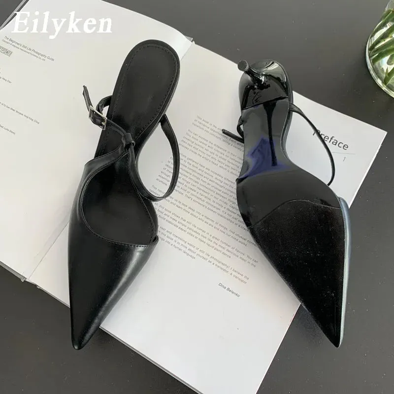 Fashion Pointed Toe Slip On Ladies Elegant Slip On Mules Thin High Heel Pumps