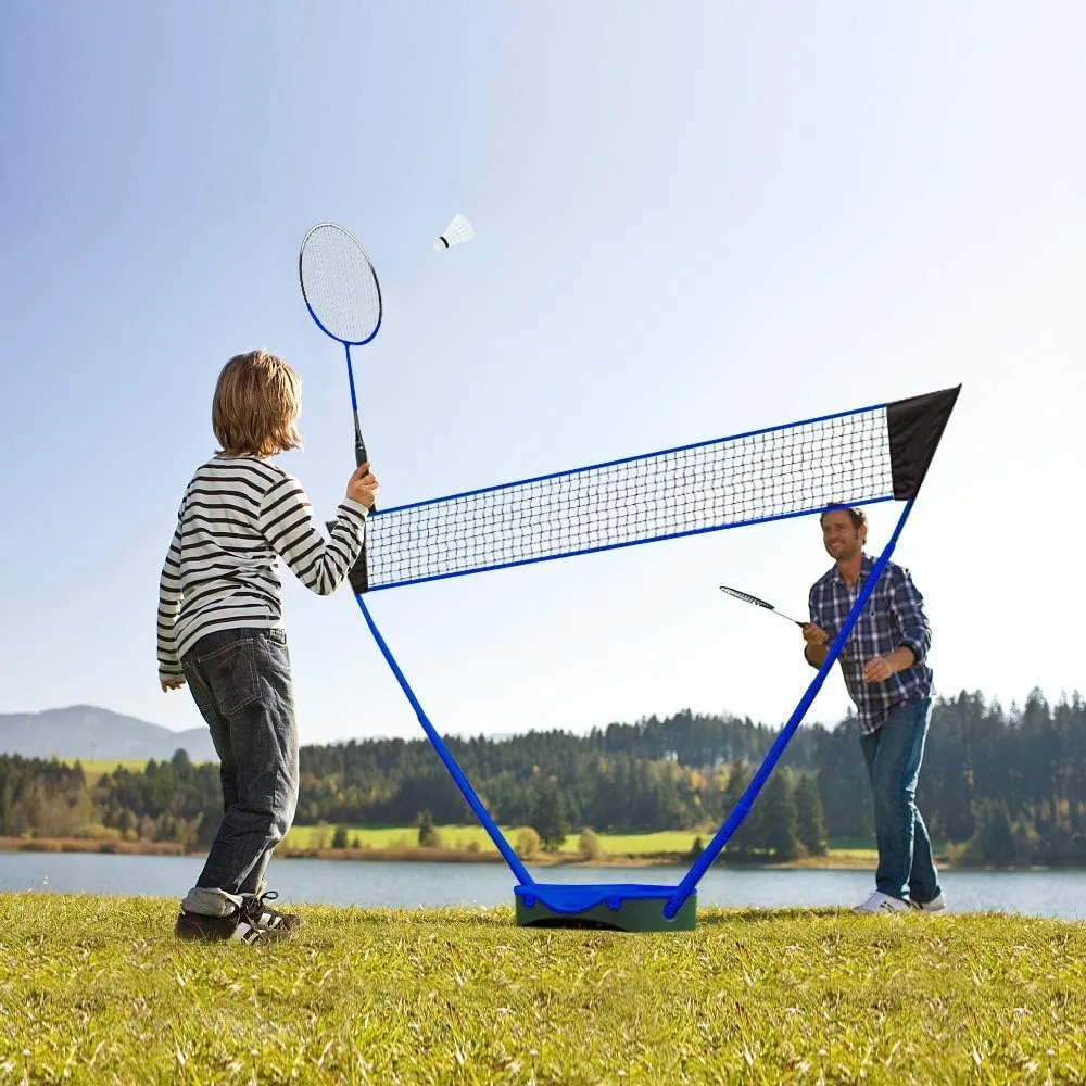 FBSPORT Badminton Set, Badminton Sets for Backyards, Portable Badminton Net Set with 2 Badminton Rackets 2 Shuttlecocks,10x5ft Net, Storage Base, Easy Setup for Backyard Combo Complete Badminton Set