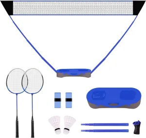 FBSPORT Badminton Set, Badminton Sets for Backyards, Portable Badminton Net Set with 2 Badminton Rackets 2 Shuttlecocks,10x5ft Net, Storage Base, Easy Setup for Backyard Combo Complete Badminton Set