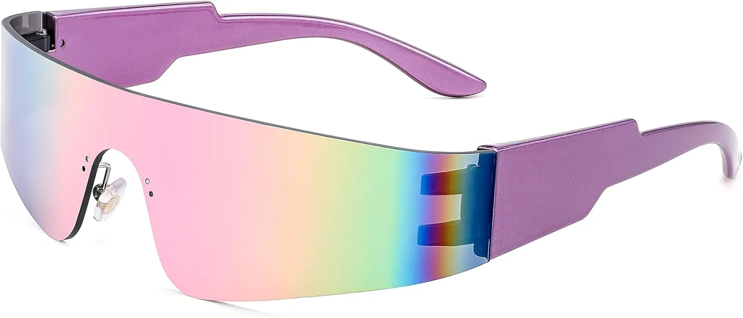 FEISEDY Futuristic Visor Punk Sunglasses Rimless One Piece Goggles Miorred Shades Women Men B2927
