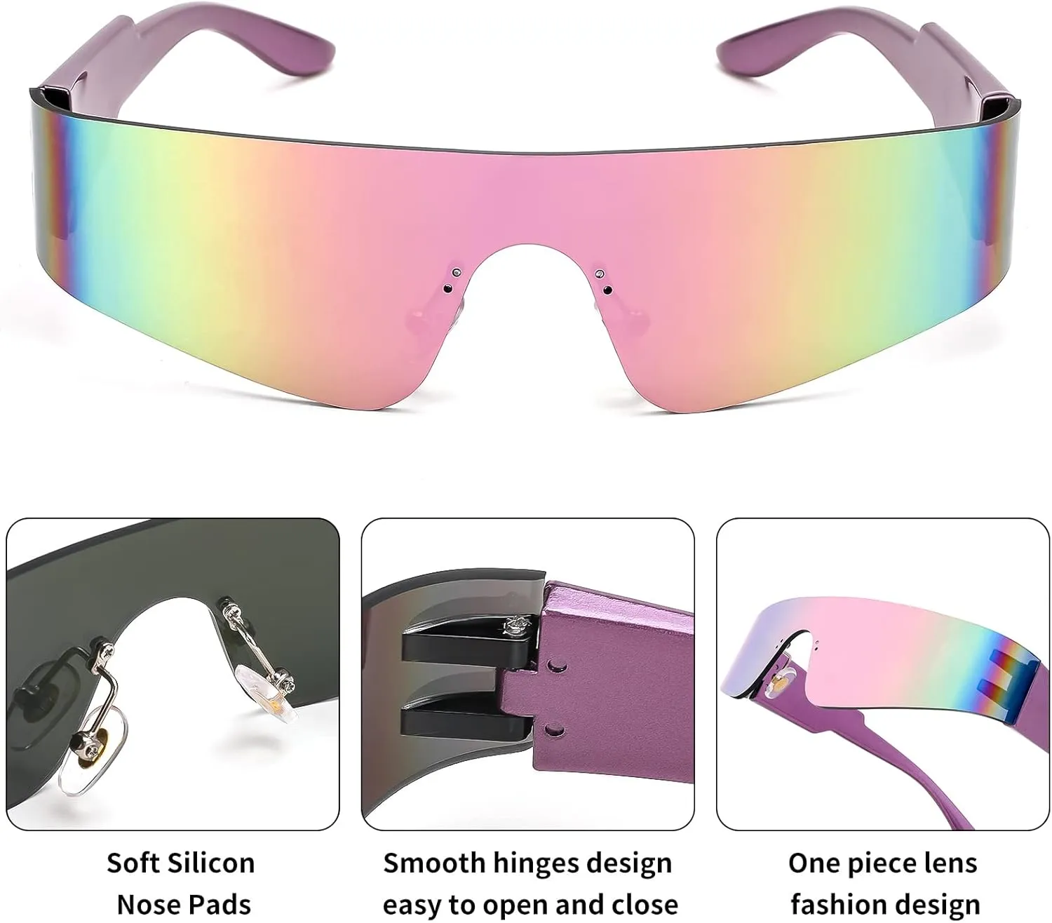 FEISEDY Futuristic Visor Punk Sunglasses Rimless One Piece Goggles Miorred Shades Women Men B2927