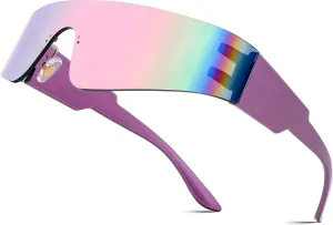FEISEDY Futuristic Visor Punk Sunglasses Rimless One Piece Goggles Miorred Shades Women Men B2927