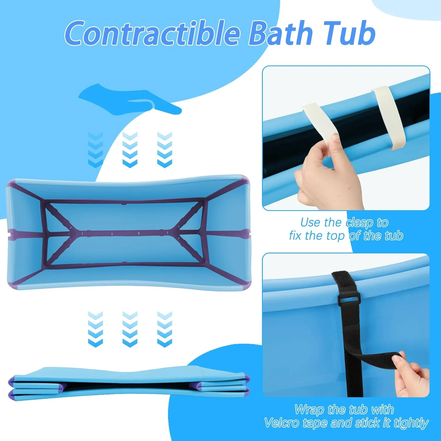 FHTONGE 49Gal/186L Collapsible Extra Large Dog Bathtub with Drainage, Thicken Portable Shower Bucket for Big Dog Indoor/Outdoor Bathing Camping, Freestanding Surround Pet Large Soaking Barrel Bule