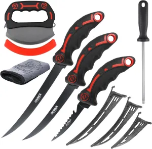 Fillet Knife for Fish, 5", 7", 9" Fishing Knives for Filet & Bait, Ulu Knife, Honing Rod, Non-Slip Ergonomic Handles, Protective Sheath, Ideal for Freshwater & Saltwater, Durable Carrying Bag, Fishing Gift For Men