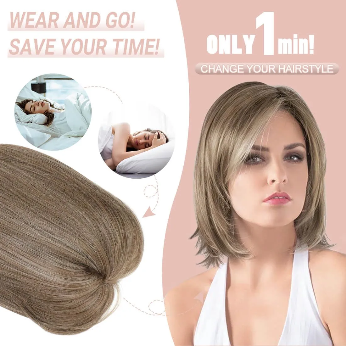Fine Plus 12 Inch Synthetic Hair Toppers for Women with Thinning Hair – Natural Look Clip in Top Hairpiece, Lightweight Wiglet for Daily Wear