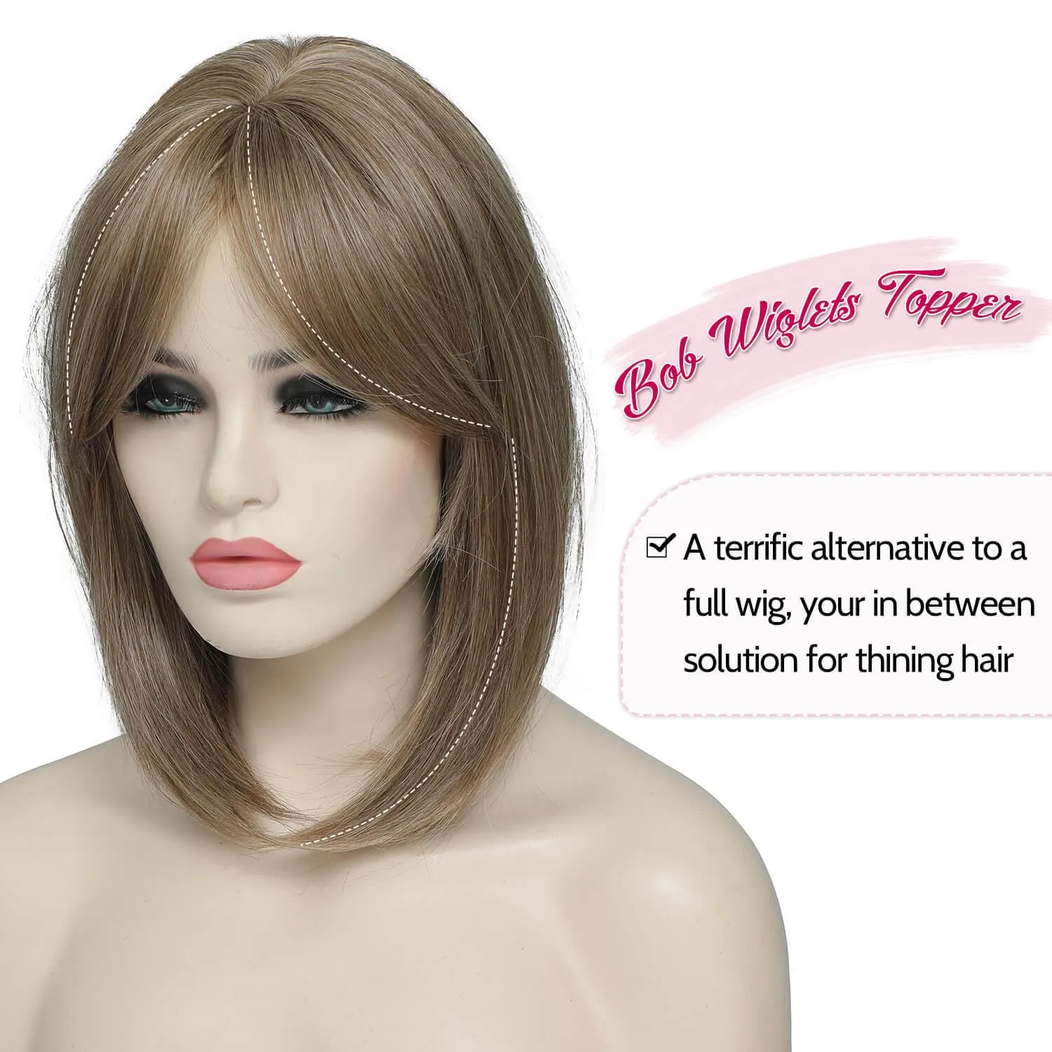 Fine Plus 12 Inch Synthetic Hair Toppers for Women with Thinning Hair – Natural Look Clip in Top Hairpiece, Lightweight Wiglet for Daily Wear