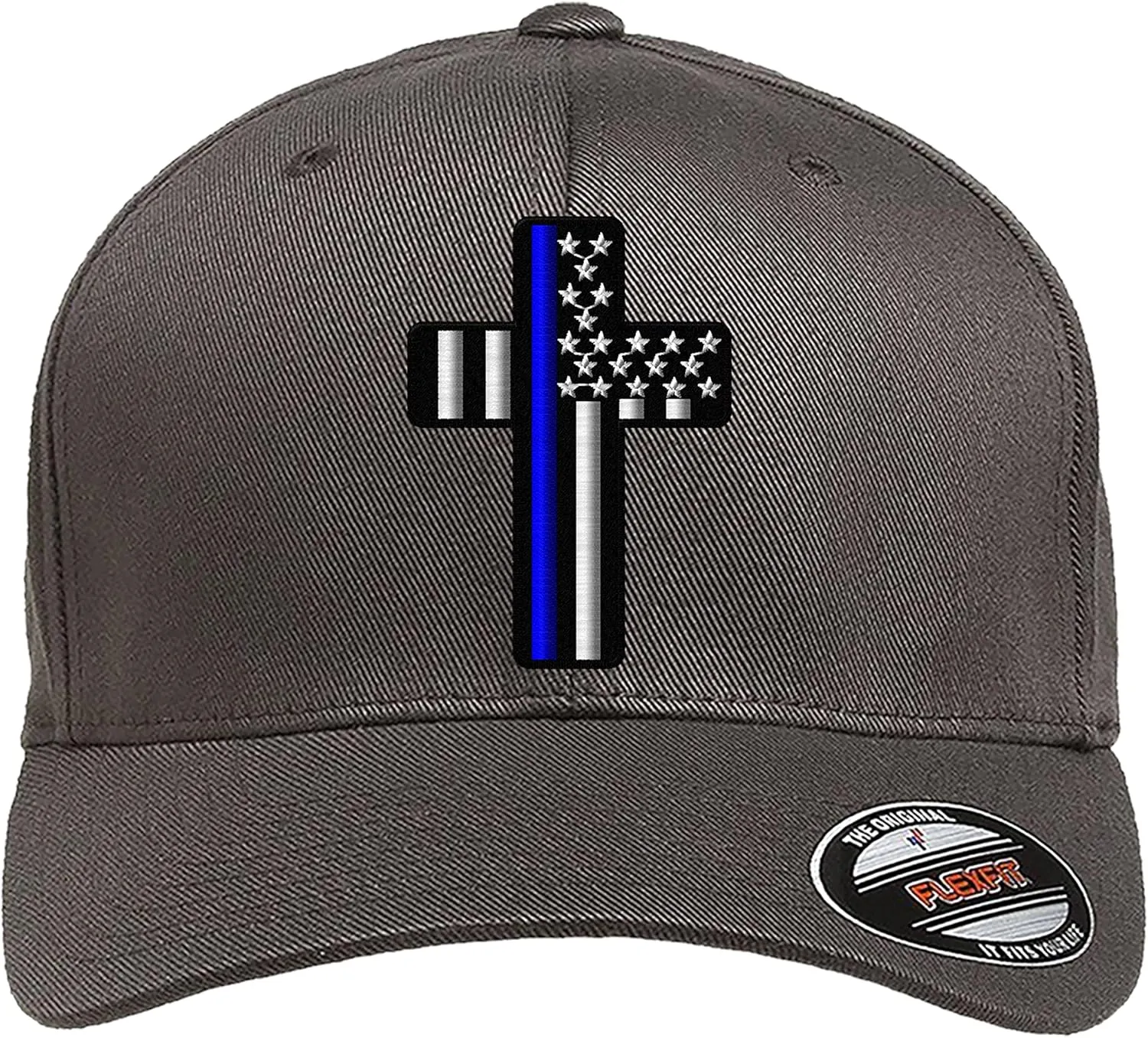 Firefighter Thin Red line Hereos Cross/Thin Blue line Heroes Cross American Flag Custom Embroidered Flex Fitted Baseball Hat