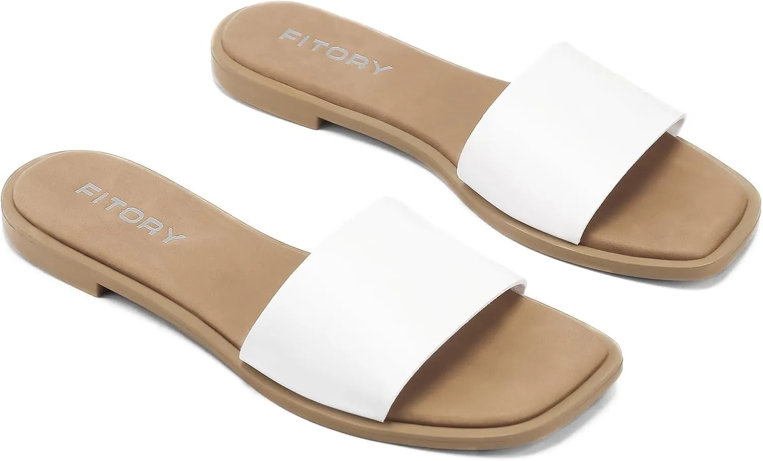 FITORY Women's Slide Sandals Fashion Square Open Toe with Cushioned Footbed Slippers for Beach Size
