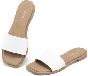 FITORY Women's Slide Sandals Fashion Square Open Toe with Cushioned Footbed Slippers for Beach Size