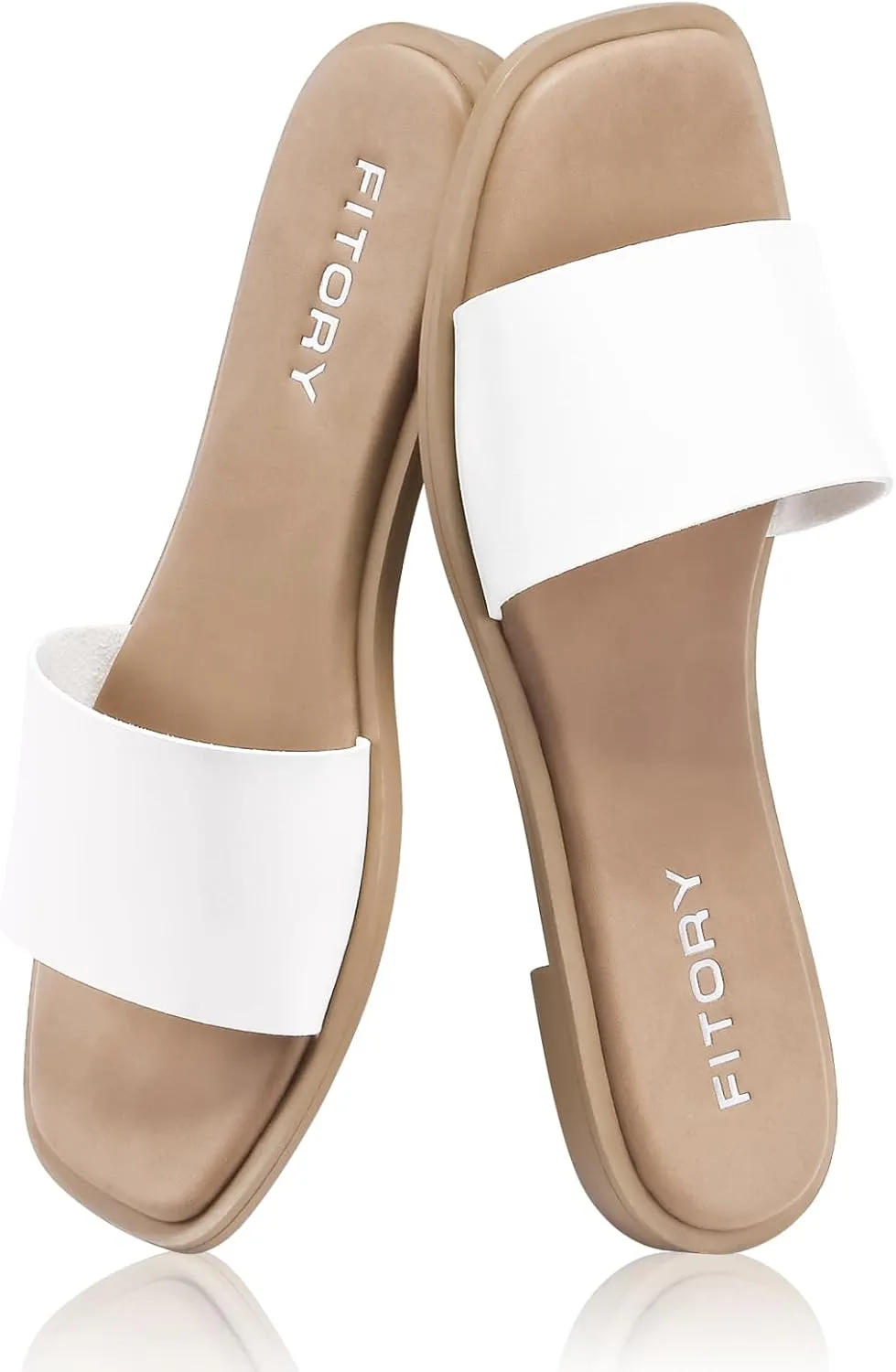 FITORY Women's Slide Sandals Fashion Square Open Toe with Cushioned Footbed Slippers for Beach Size