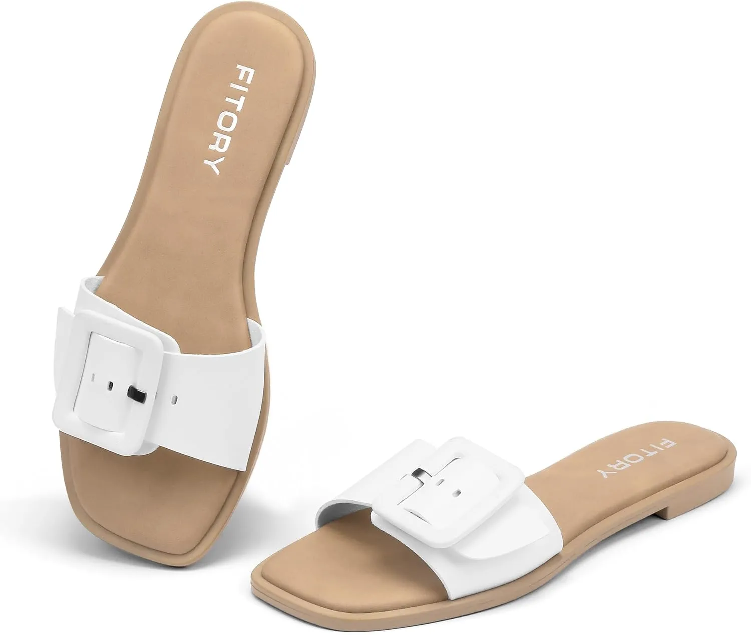 FITORY Women's Slide Sandals Fashion Square Open Toe with Cushioned Footbed Slippers for Beach Size