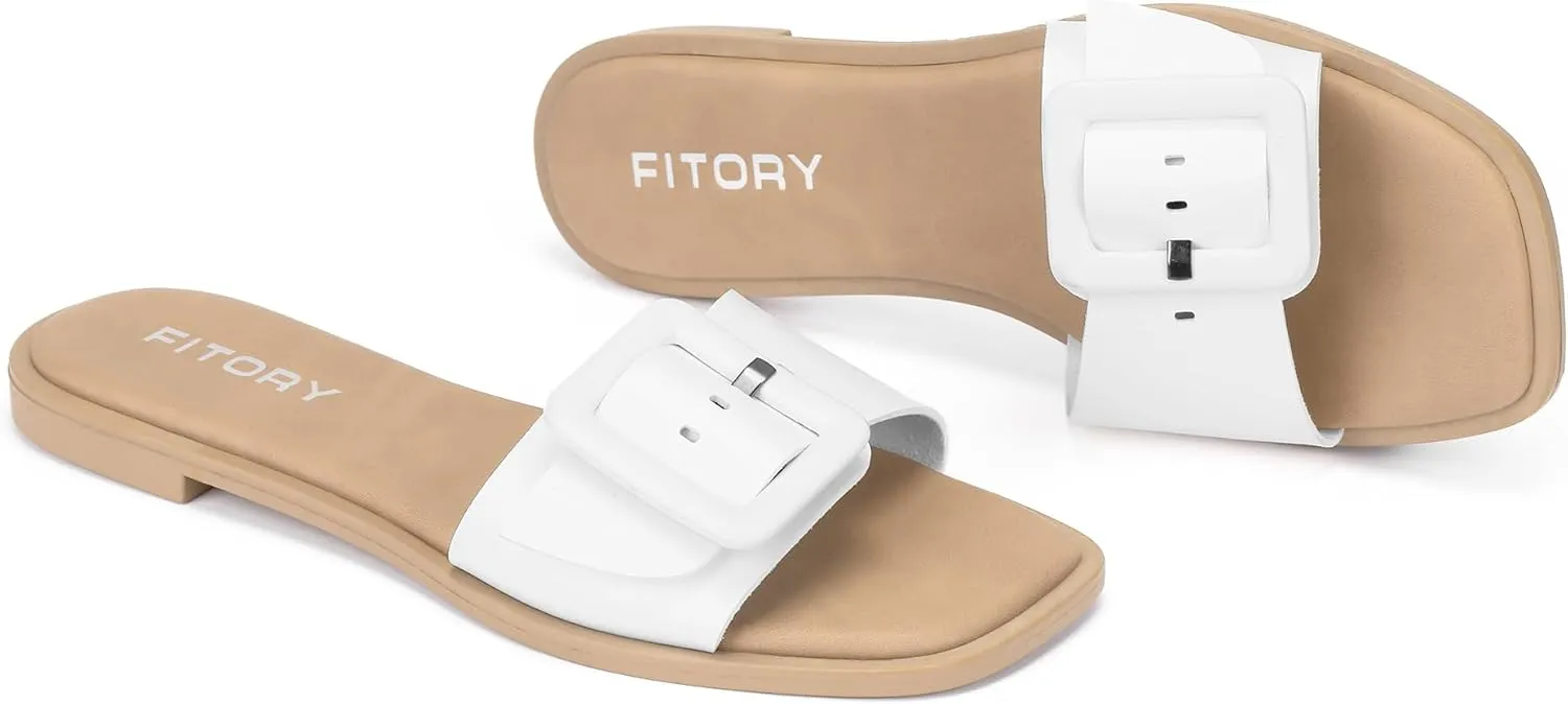 FITORY Women's Slide Sandals Fashion Square Open Toe with Cushioned Footbed Slippers for Beach Size