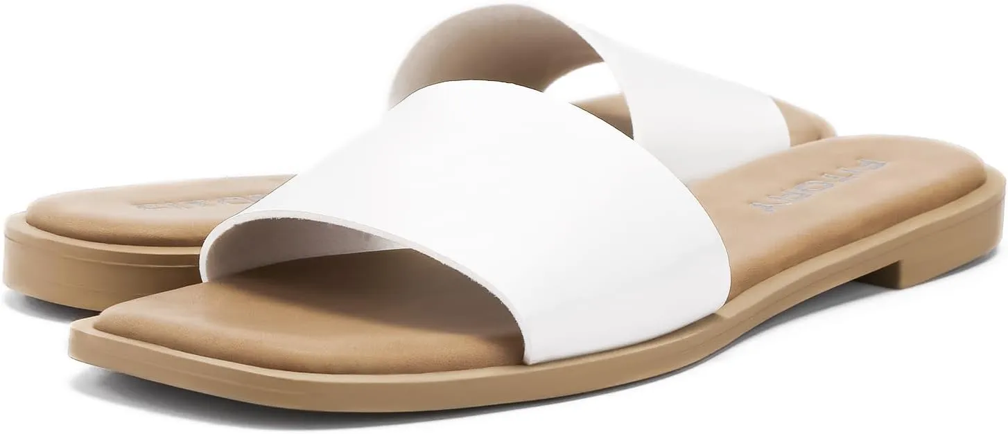 FITORY Women's Slide Sandals Fashion Square Open Toe with Cushioned Footbed Slippers for Beach Size