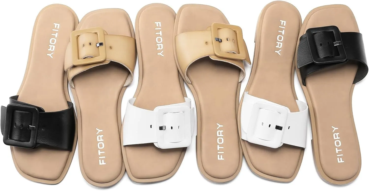 FITORY Women's Slide Sandals Fashion Square Open Toe with Cushioned Footbed Slippers for Beach Size