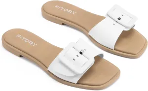 FITORY Women's Slide Sandals Fashion Square Open Toe with Cushioned Footbed Slippers for Beach Size