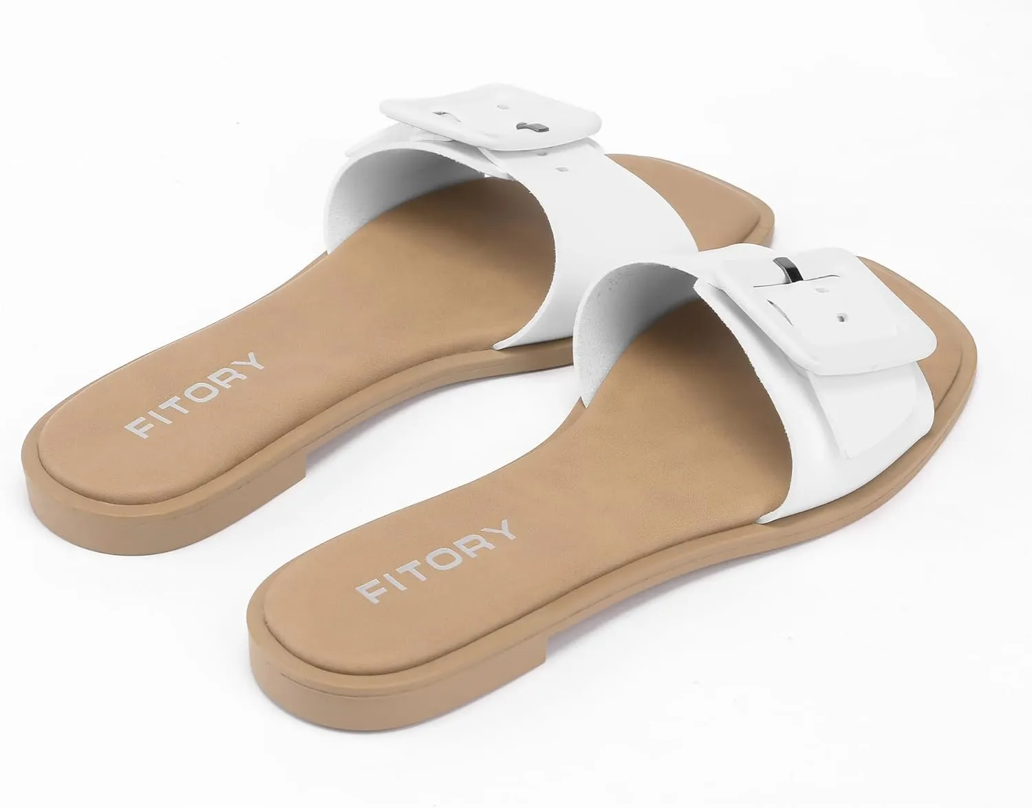FITORY Women's Slide Sandals Fashion Square Open Toe with Cushioned Footbed Slippers for Beach Size