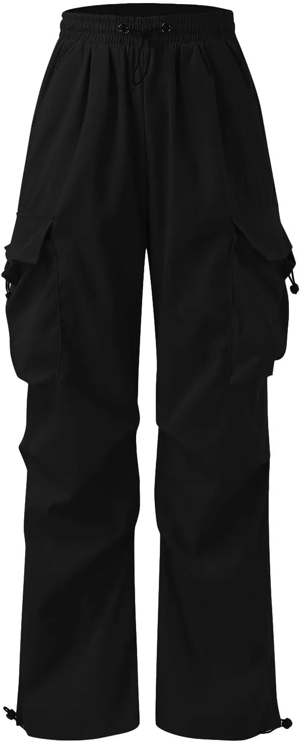 Flat Pocket Parachute Pants for Men Casual Baggy Cargo Pants Unisex Street Pants Drawstring Trousers