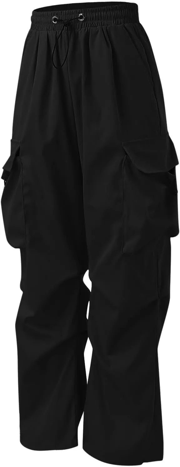 Flat Pocket Parachute Pants for Men Casual Baggy Cargo Pants Unisex Street Pants Drawstring Trousers
