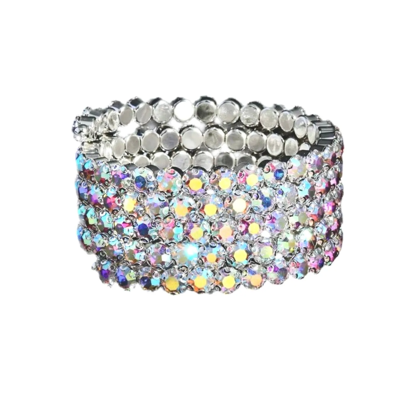 Flexible 5 Row Rhinestone Bracelet-Silver Setting