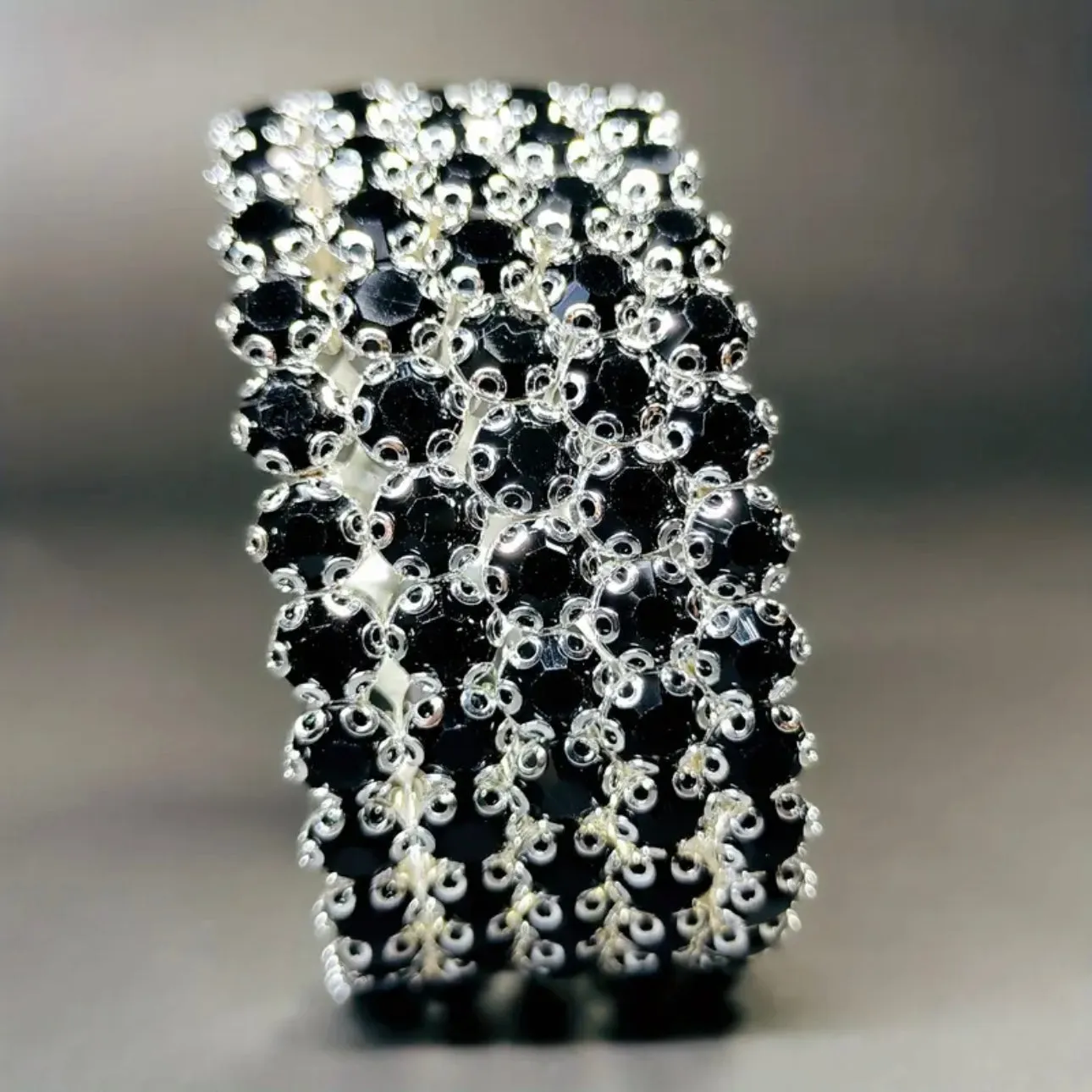 Flexible 5 Row Rhinestone Bracelet-Silver Setting