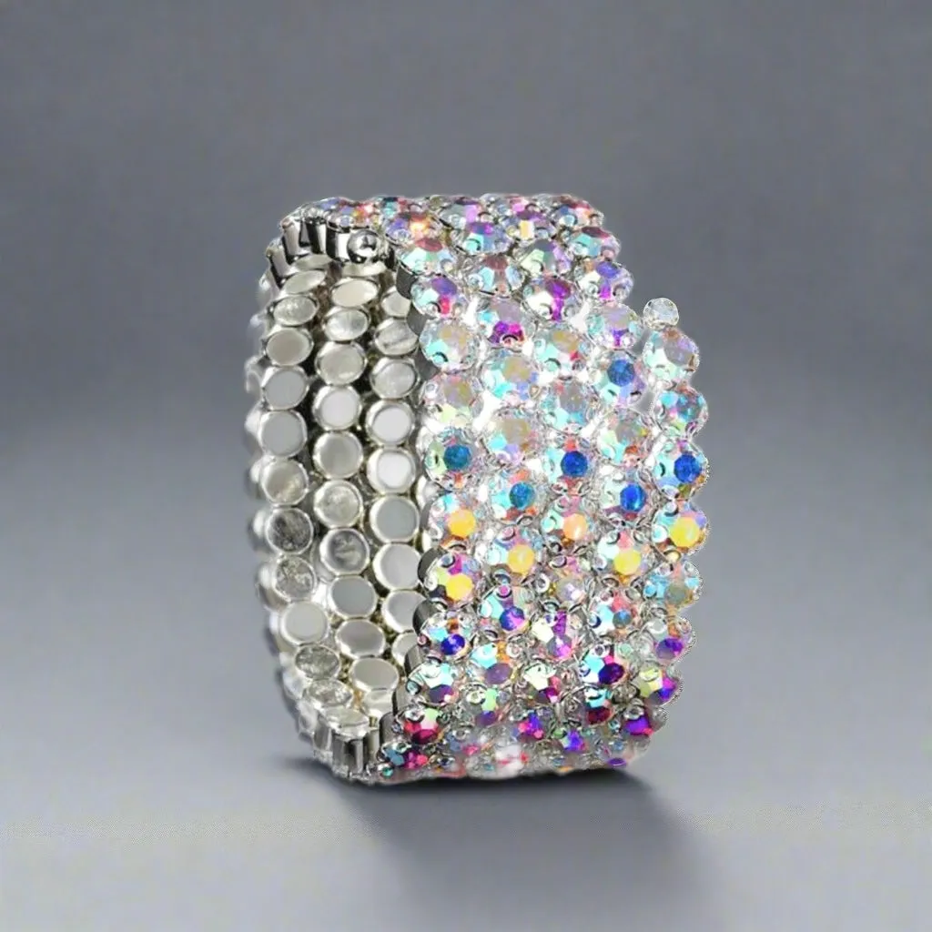 Flexible 5 Row Rhinestone Bracelet-Silver Setting