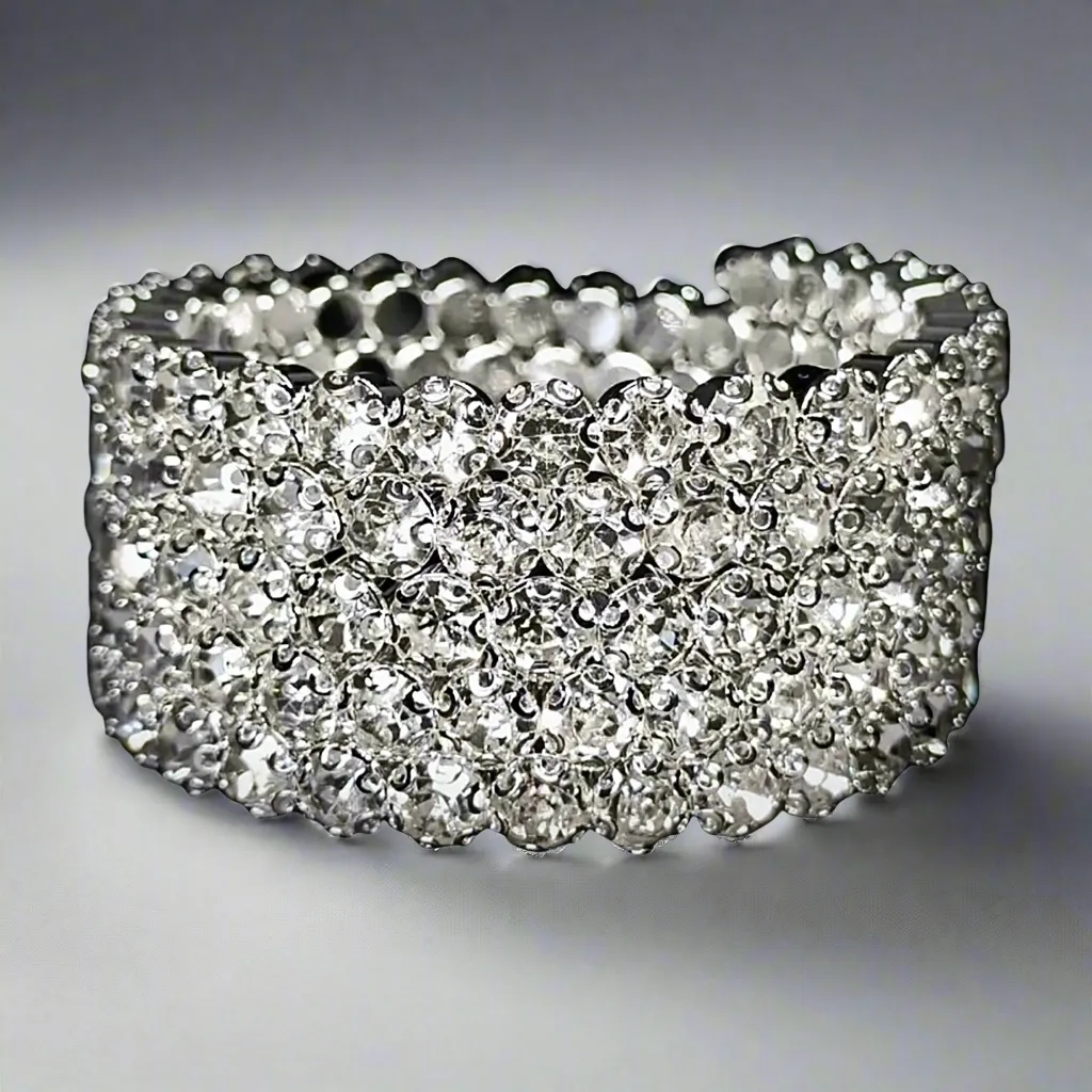 Flexible 5 Row Rhinestone Bracelet-Silver Setting