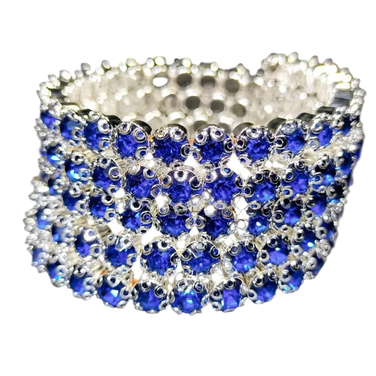 Flexible 5 Row Rhinestone Bracelet-Silver Setting