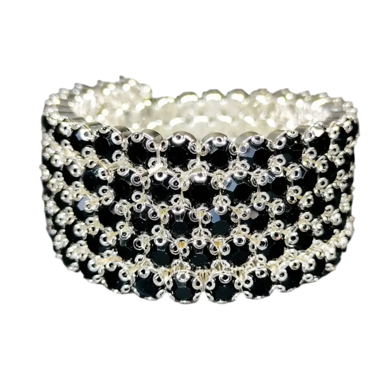 Flexible 5 Row Rhinestone Bracelet-Silver Setting
