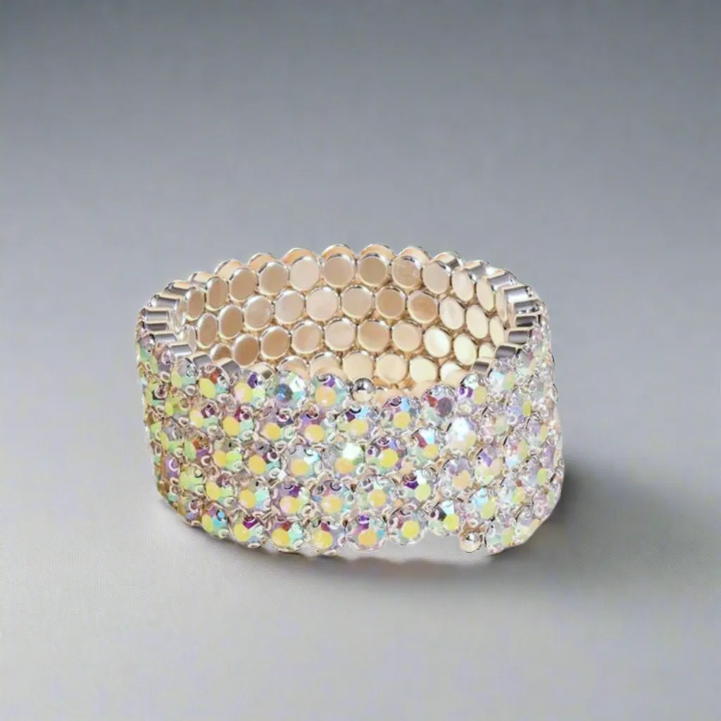 Flexible 5 Row Rhinestone Bracelet-Silver Setting