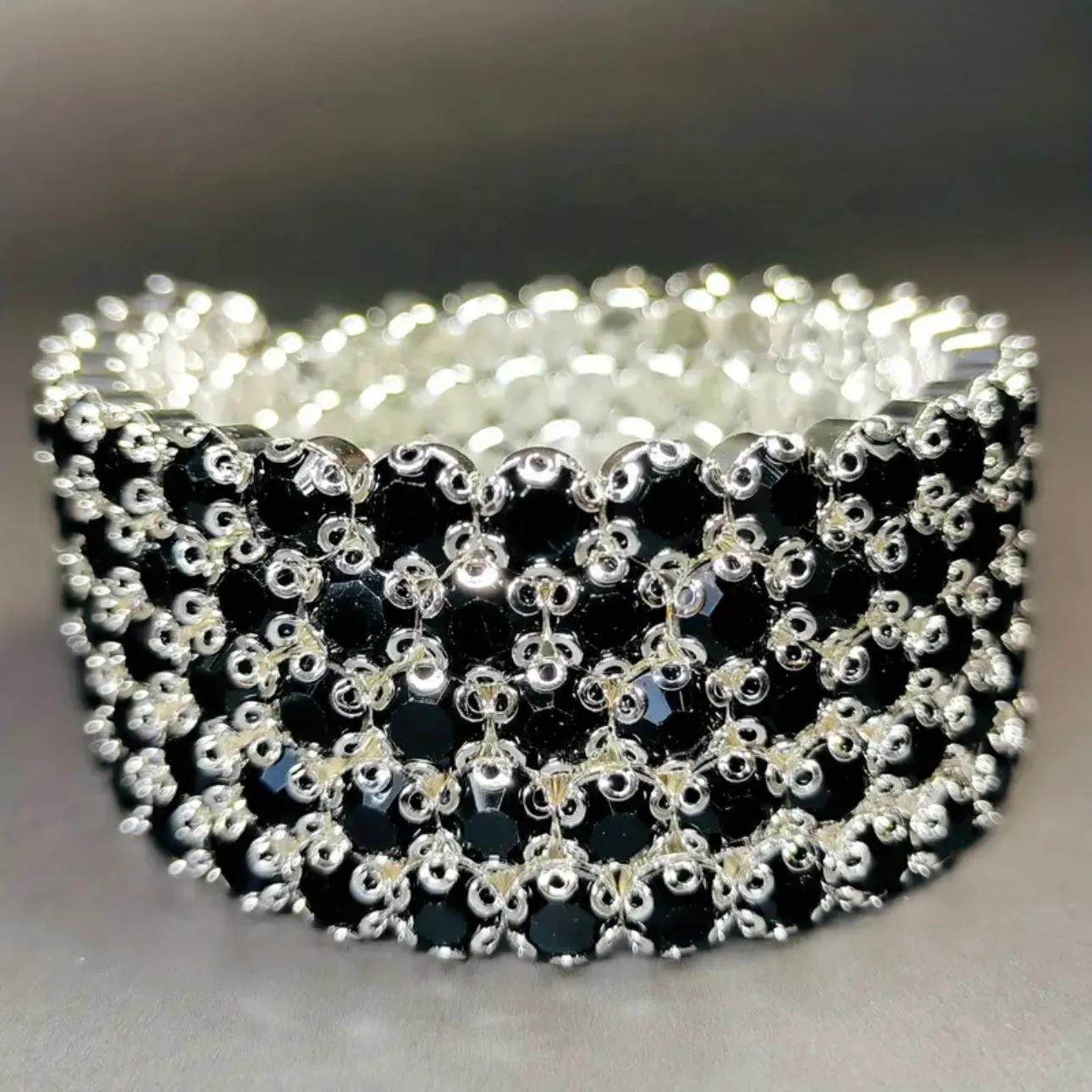 Flexible 5 Row Rhinestone Bracelet-Silver Setting