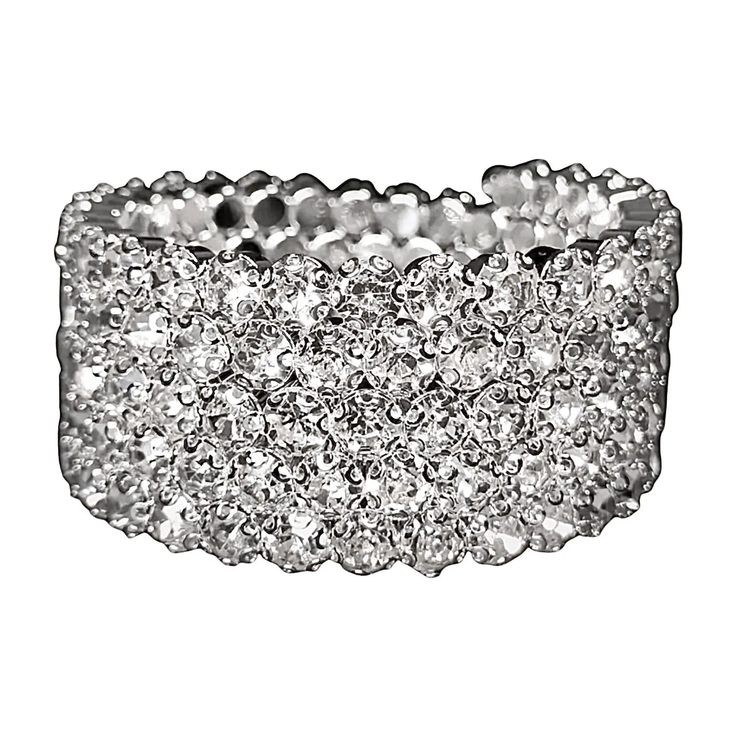 Flexible 5 Row Rhinestone Bracelet-Silver Setting