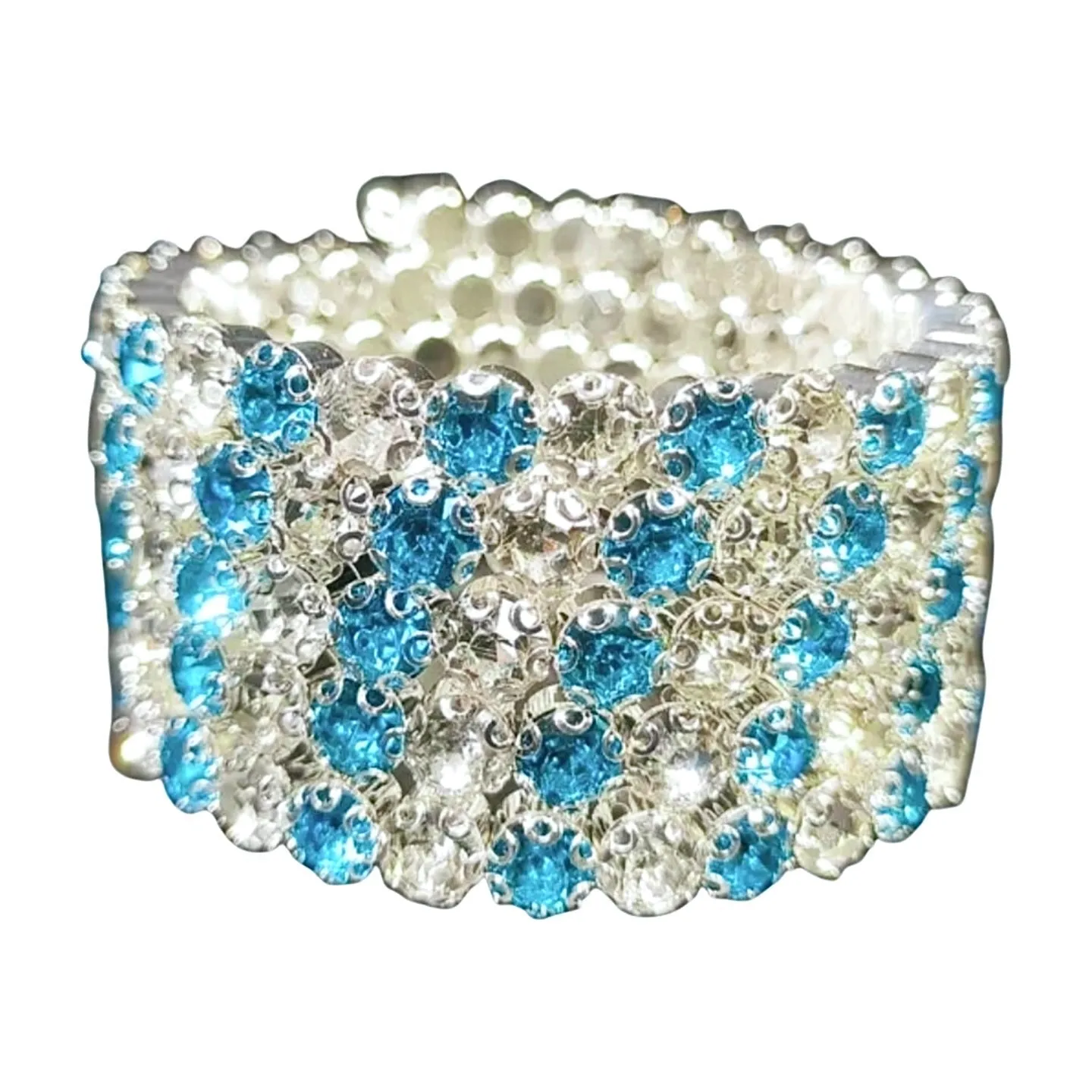 Flexible 5 Row Rhinestone Bracelet-Silver Setting