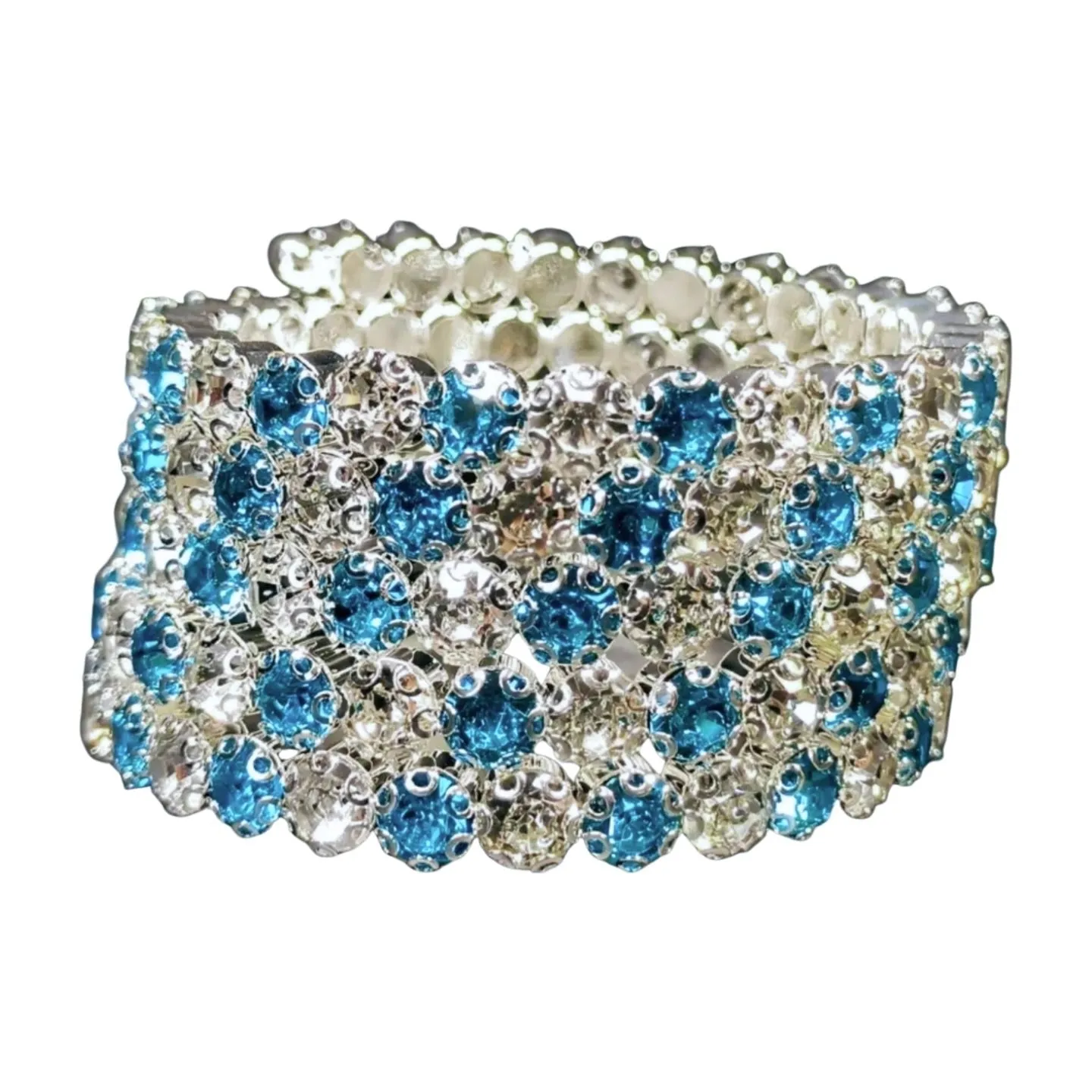 Flexible 5 Row Rhinestone Bracelet-Silver Setting
