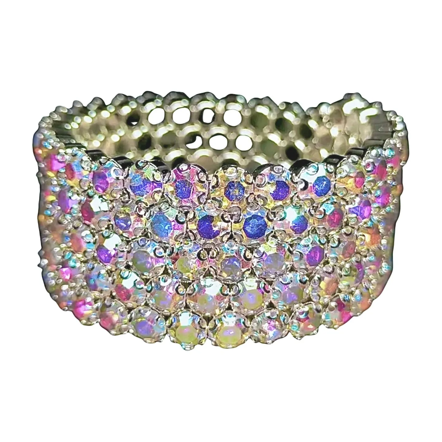 Flexible 5 Row Rhinestone Bracelet-Silver Setting
