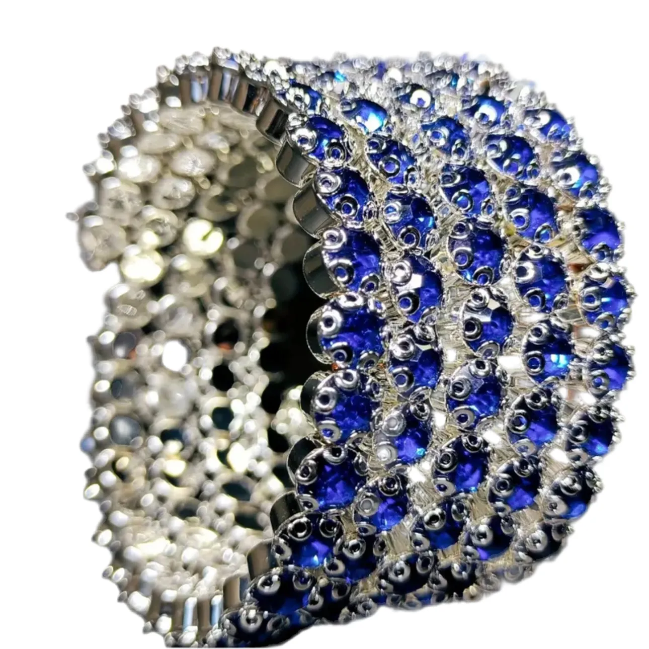 Flexible 5 Row Rhinestone Bracelet-Silver Setting