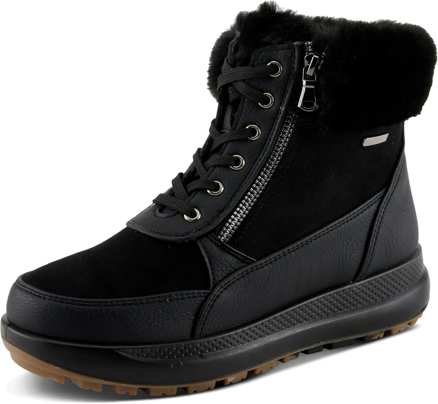 Flexus Women's BURRELL Lace-Up Platform Booties with Faux Fur Lining, Zipper Closure, and Cozy Design