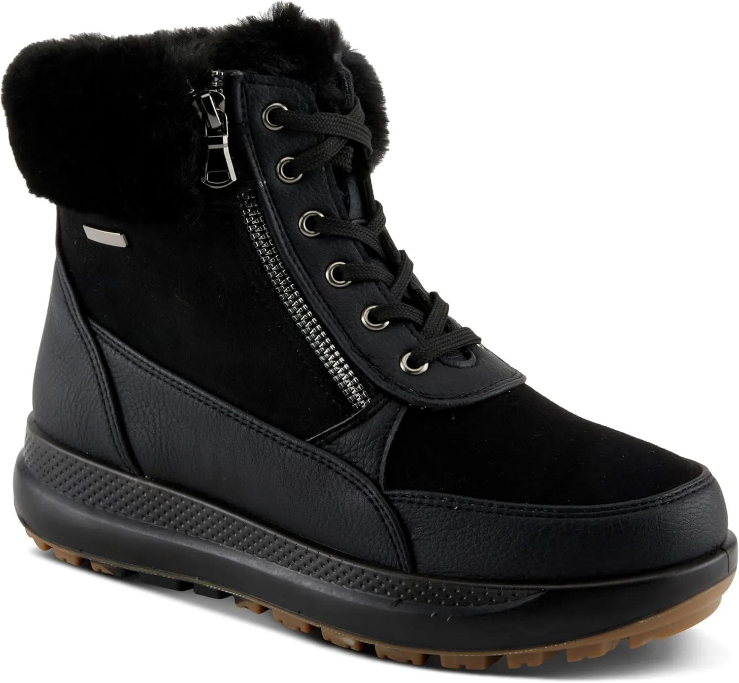 Flexus Women's BURRELL Lace-Up Platform Booties with Faux Fur Lining, Zipper Closure, and Cozy Design