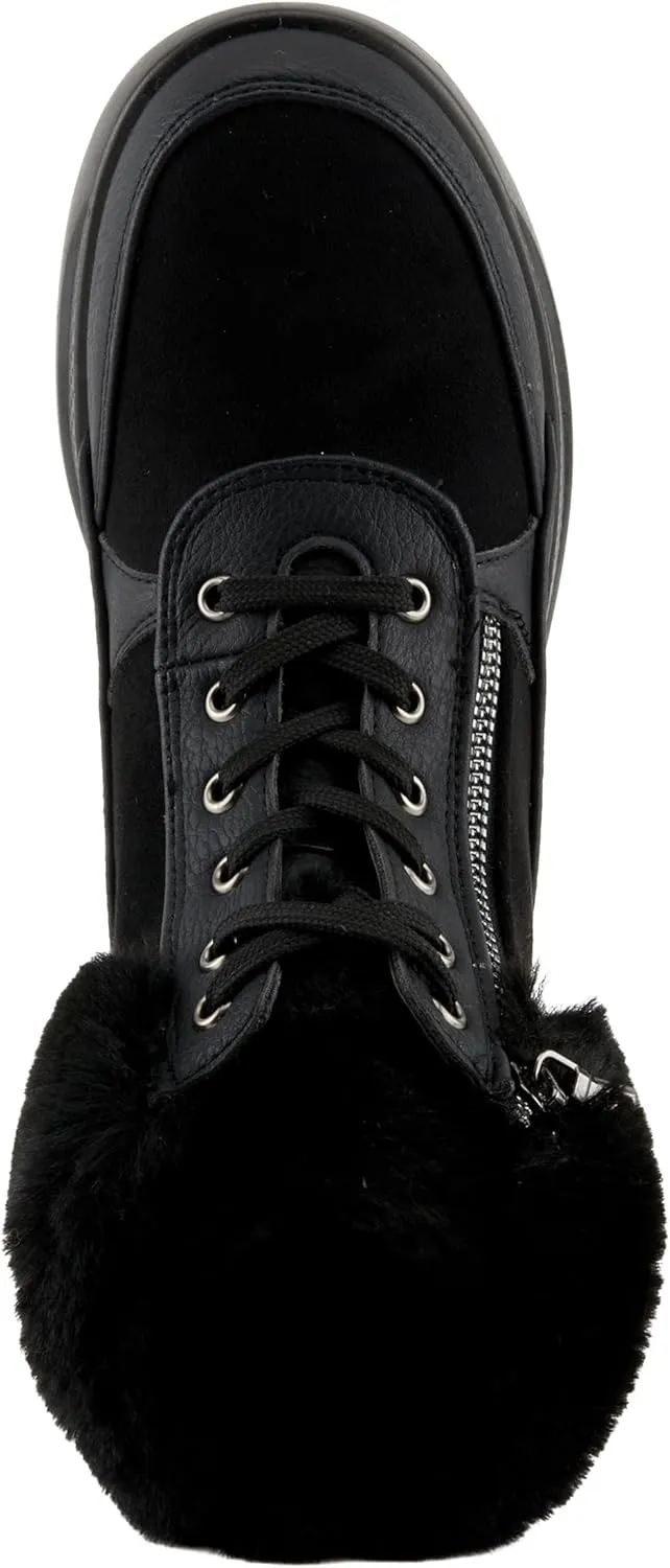 Flexus Women's BURRELL Lace-Up Platform Booties with Faux Fur Lining, Zipper Closure, and Cozy Design