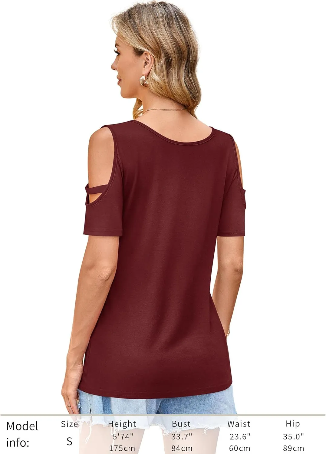 Florboom Womens Cold Shoulder Top Summer Basic T Shirts 3/4 Sleeve Casual Blouse Tshirts