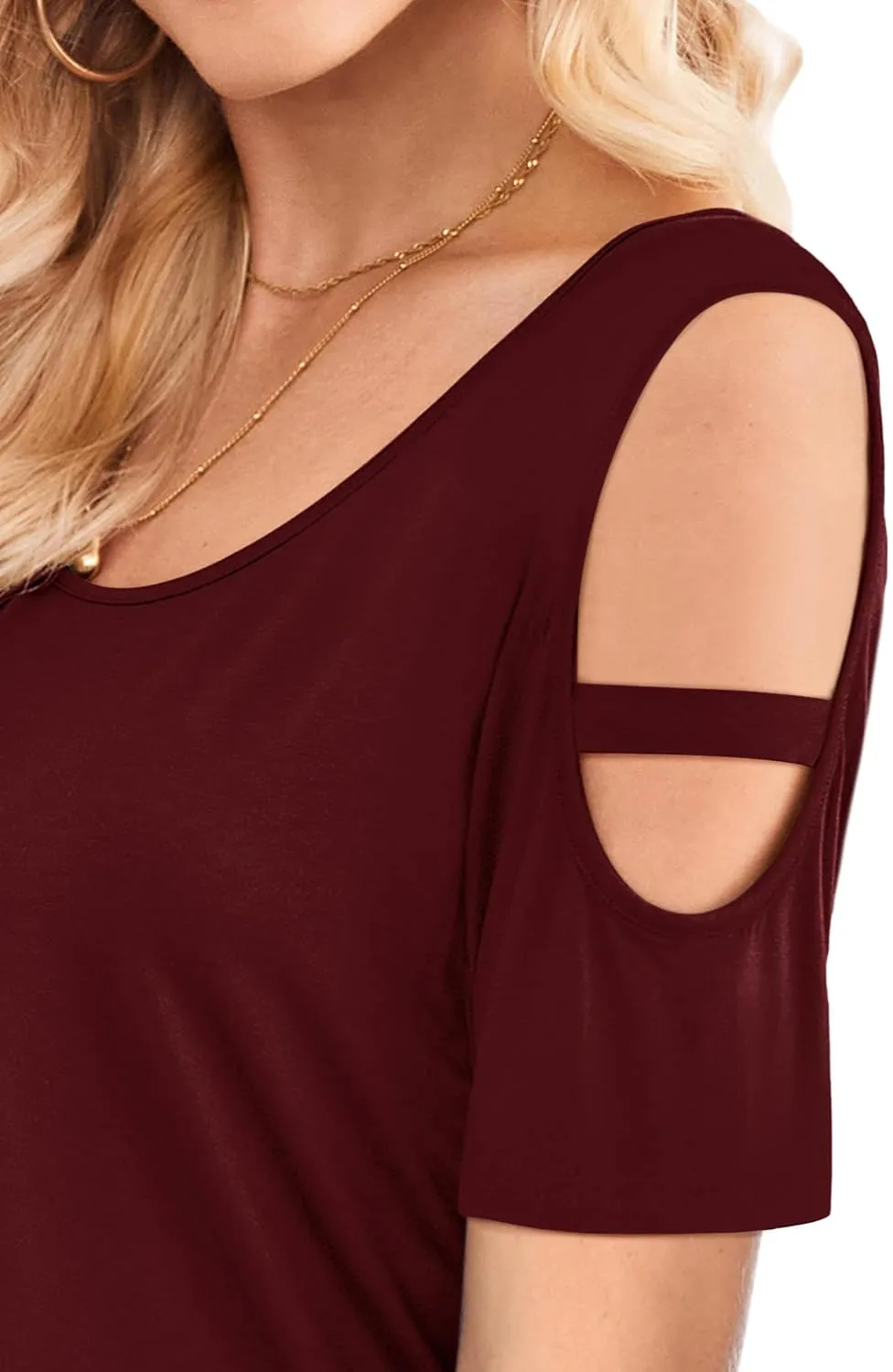 Florboom Womens Cold Shoulder Top Summer Basic T Shirts 3/4 Sleeve Casual Blouse Tshirts