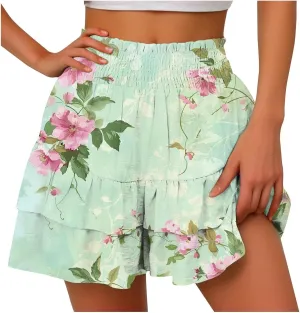Flowy Shorts for Women Casual High Waist Floral Print Skorts Ruffle Mini Skirts Butterfly Soft Summer Boho Shorts